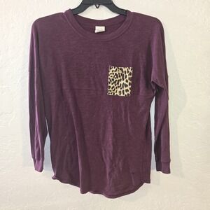PINK Victoria's Secret Maroon Animal Long Sleeve Pocket Tee Cotton Blend Sz XS